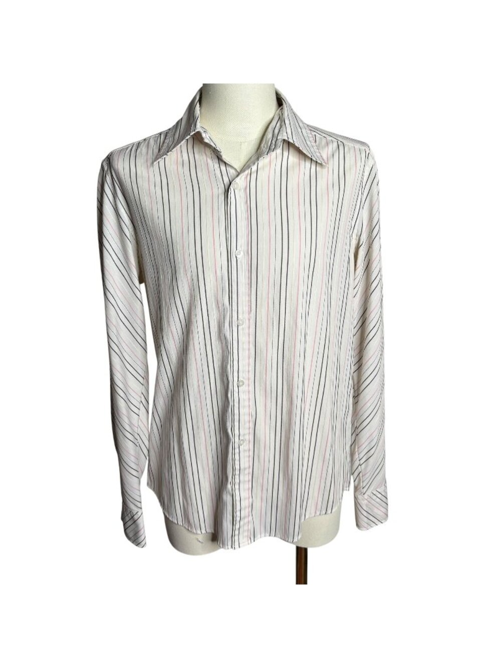 7 Diamonds Button Up Long Sleeve Shirt M White Brown Pink Stripes Casual Stretch